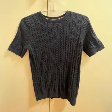 TOMMY HILFIGER 케이블 니트 반팔 니트탑 네이비 S