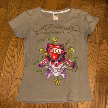 Ed Hardy 카키 피치 반팔 티셔츠 y2k archive