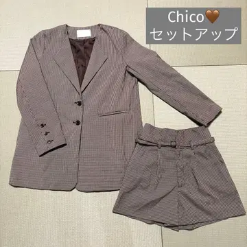 Chico 셋업 자켓 숏팬츠 체크 무늬 FREE