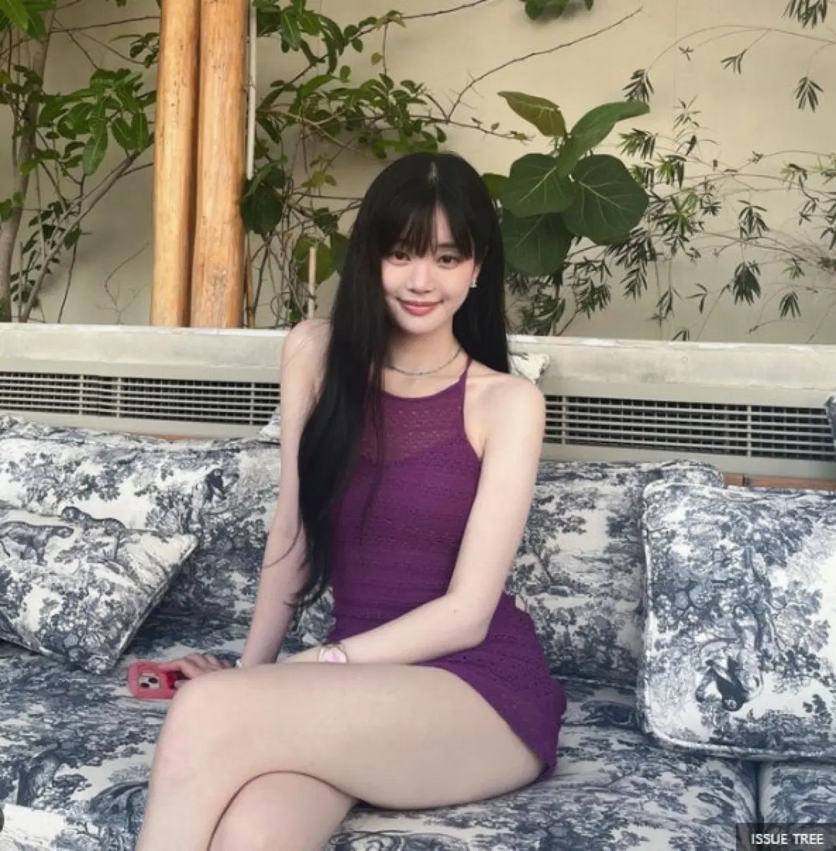 코랄리크 백 스트링 크로셰 모노키니 수영복 퍼플 S사이즈 원피스 홀터넥