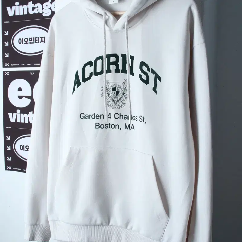 (XL-2XL) 브랜드빈티지 후드티셔츠 빅로고 아이보리-H37438