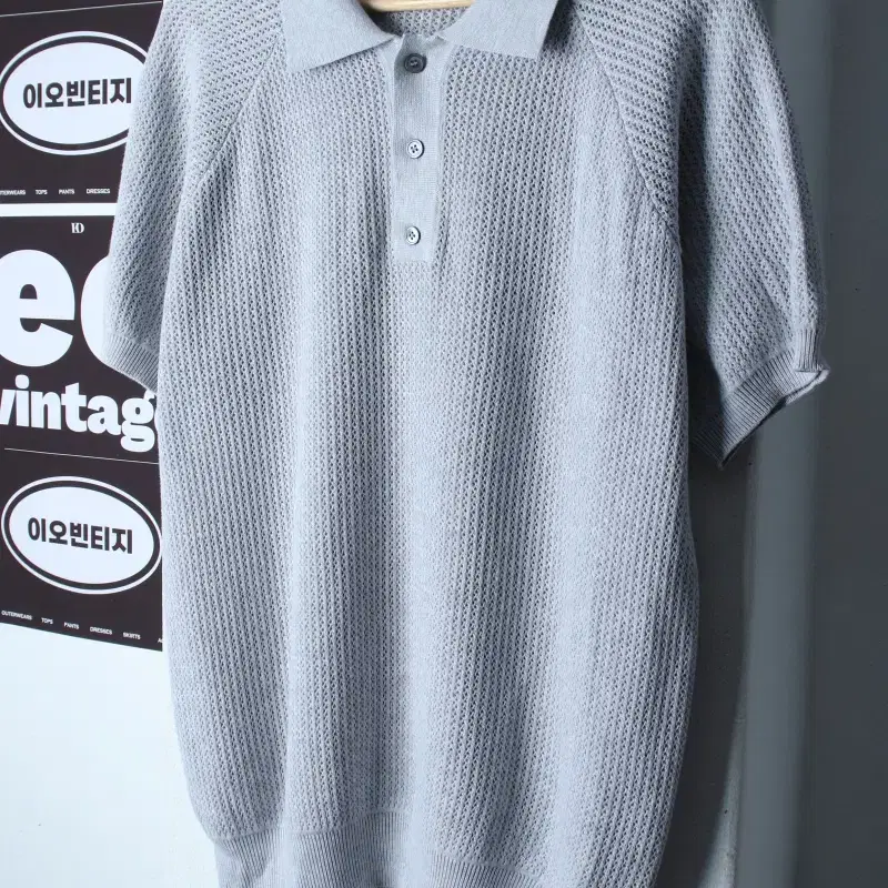 (XL-2XL) 브랜드빈티지 반팔 카라 티셔츠 니트 시스루-H37443