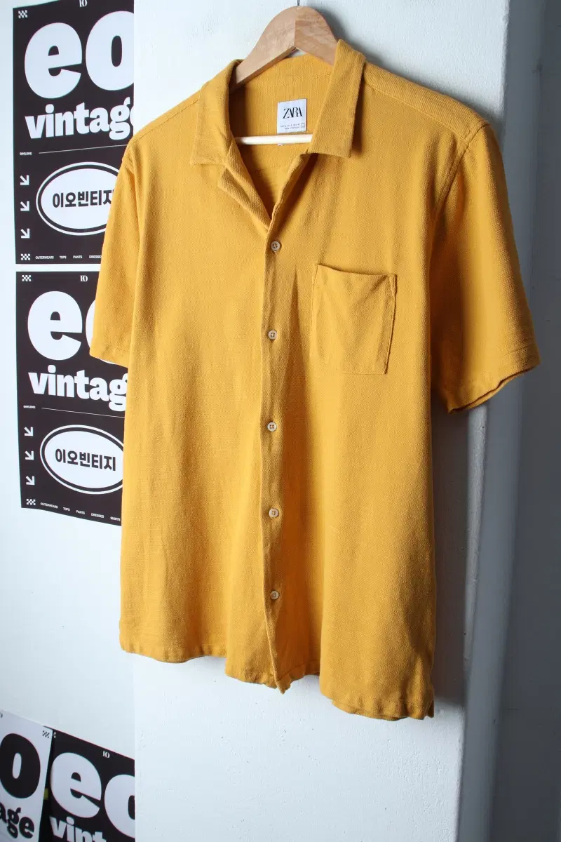 (L-XL) 자라 반팔 카라 티셔츠 셔츠 남방 포켓 머스타드-H37141