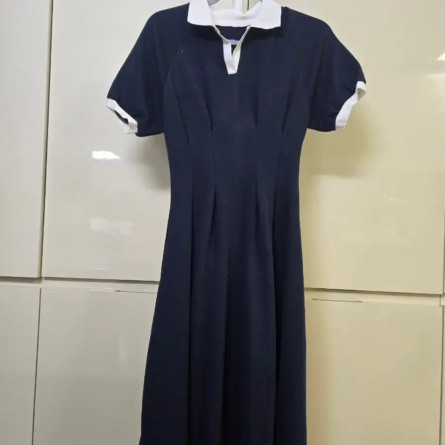 네이비 반팔 카라 원피스