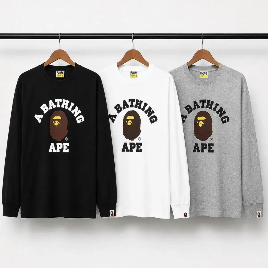 베이프 A BATHING APE 베이직 로고 롱슬리브 블랙/화이트/그레이 S~2xl