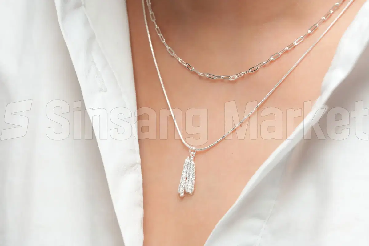 [빠른발송] 코엠 실버925 2줄 펜던트 거친 매트 목걸이