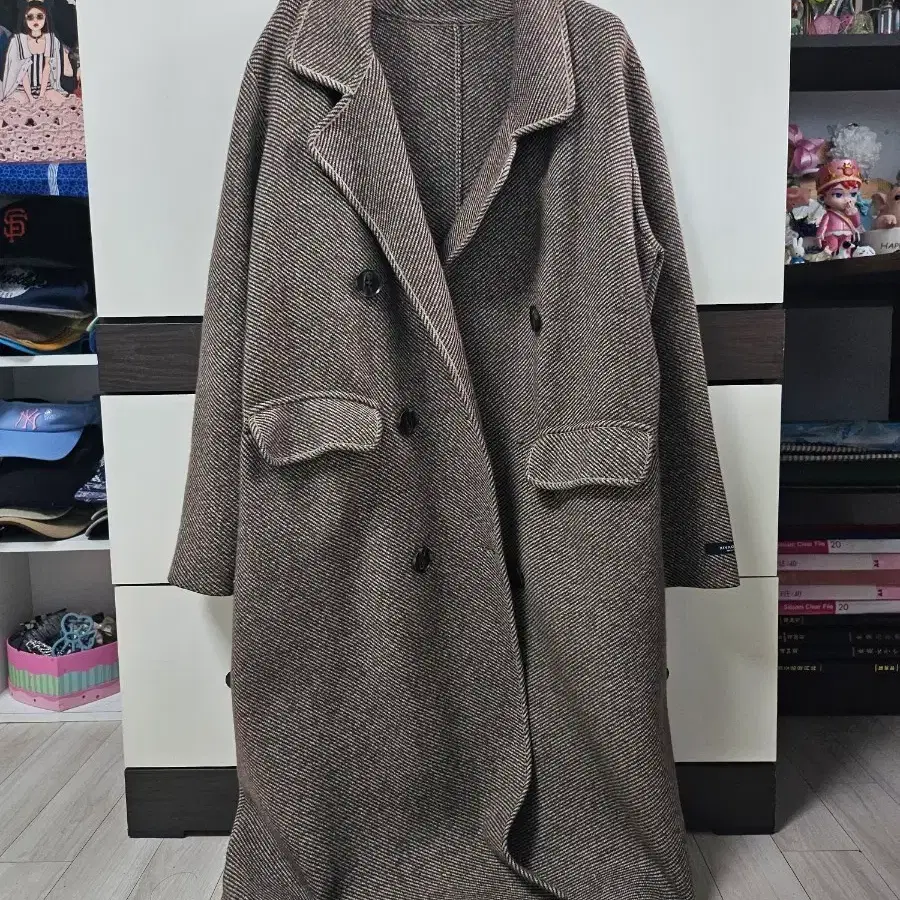 브라운 헤링본 ? 스판 니트 롱 가디건 자켓