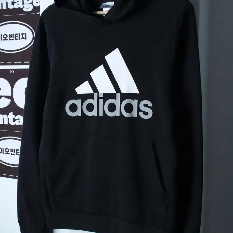W(XL) 아디다스 후드티셔츠 빅로고 기모 블랙 올드스쿨-H37251