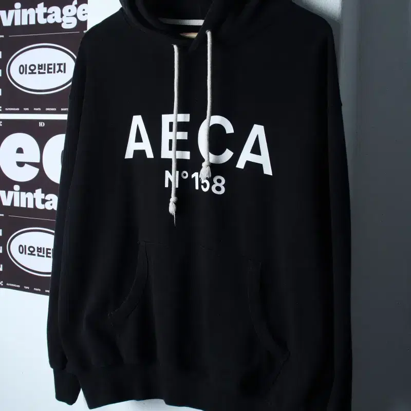 (L-XL) 에이카화이트 후드티셔츠 빅로고 블랙 헤비웨잇-H37257