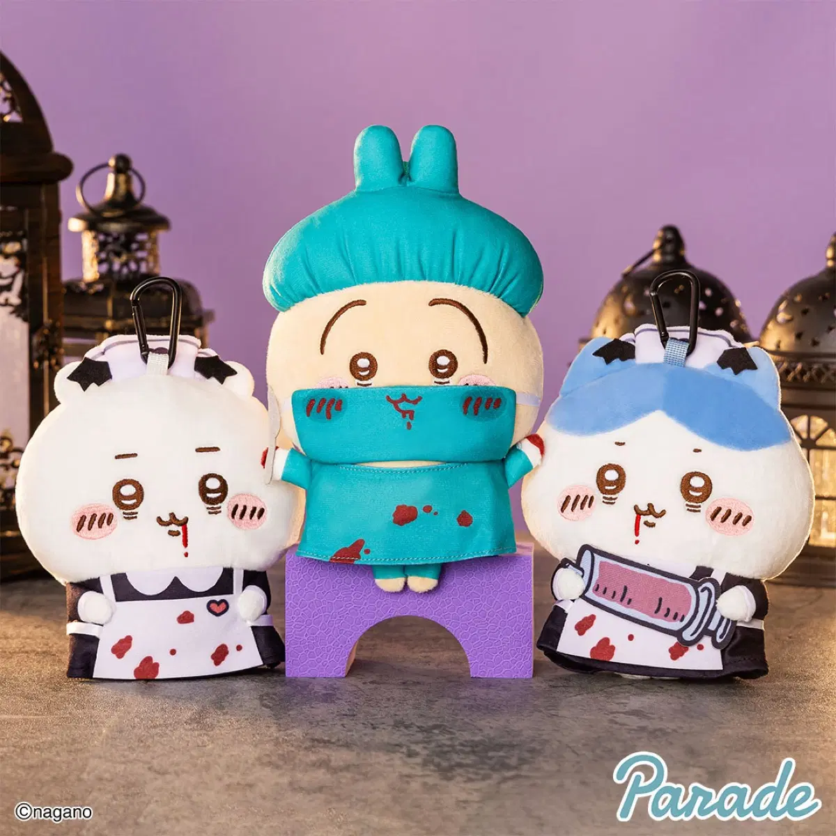 (3종 세트) 치이카와 할로윈 가마구치 파우치 인형 치이카와 하치와레 우사기 18cm