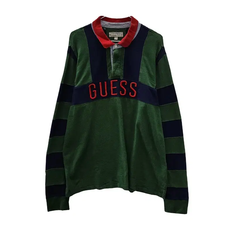 GUESS JEANS 게스 올드스쿨 프레피 스트라이프 딥그린 카라티 L