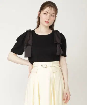 Swingle 숄더 리본 T셔츠 블랙