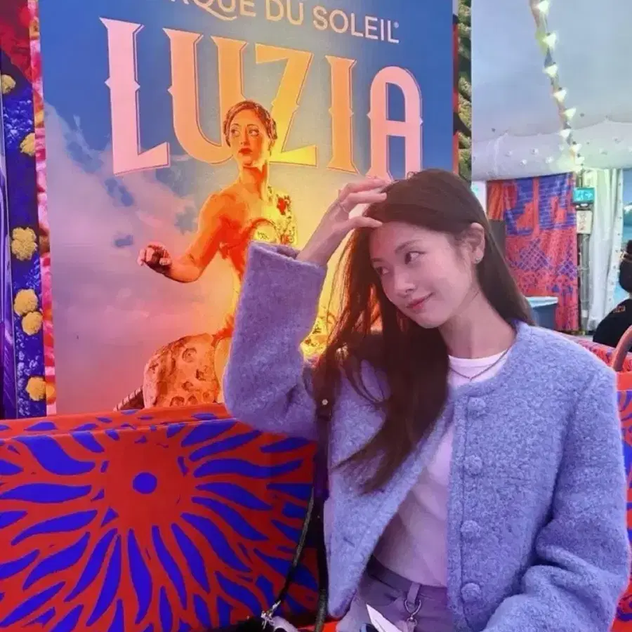 마론에디션 23년 정소민 앨리스펑크 블루 멜란지 부클 울 블레이져 자켓S