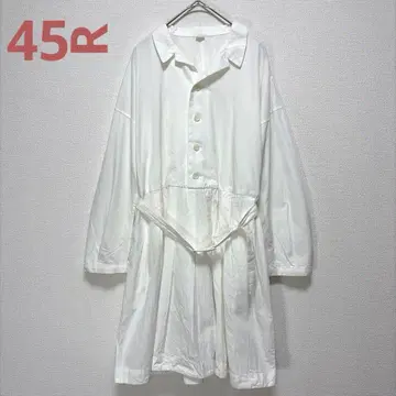 45R 고급 코튼 오픈 카라 셔츠 튜닉 원피스 동일 원단 벨트 화이트 사이즈 3