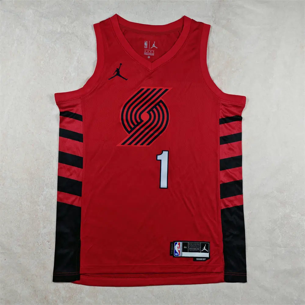 NBA 농구 유니폼, 열압축 유니폼, 포틀랜드 트레일블레이저스 MORANT 1번 레드 공지