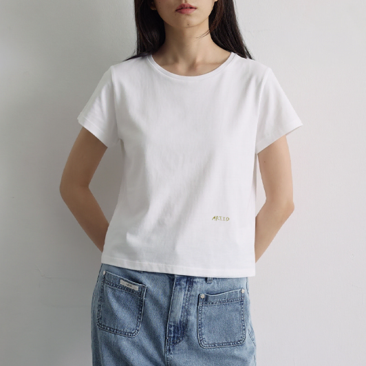 아티드 실켓 컴팩트핏 반팔 티셔츠 여름 크롭 루즈핏 라운드넥 반팔티 (화이트/S) 기본티