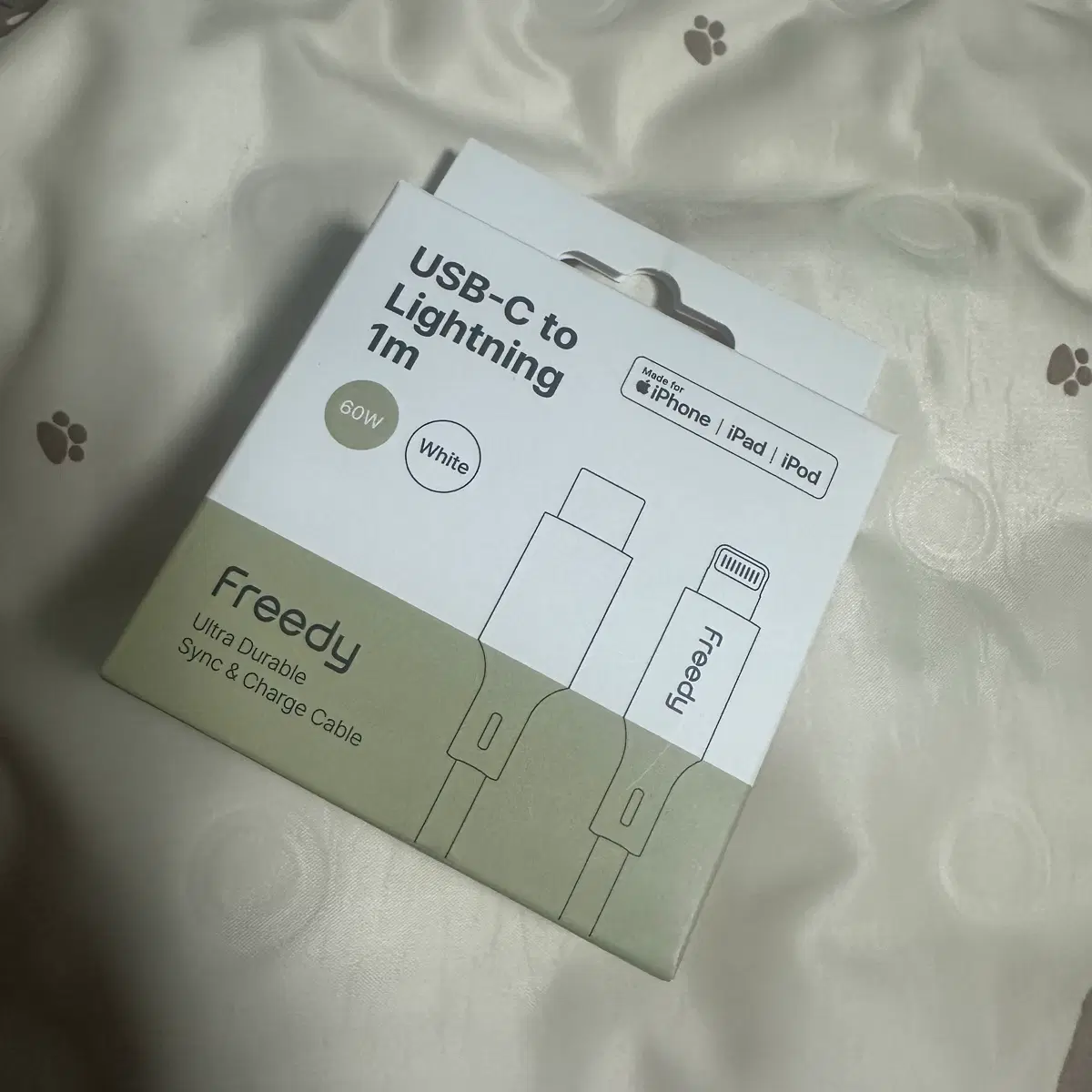 프리디 USB-C to Lightning 1m 화이트 케이블 60w