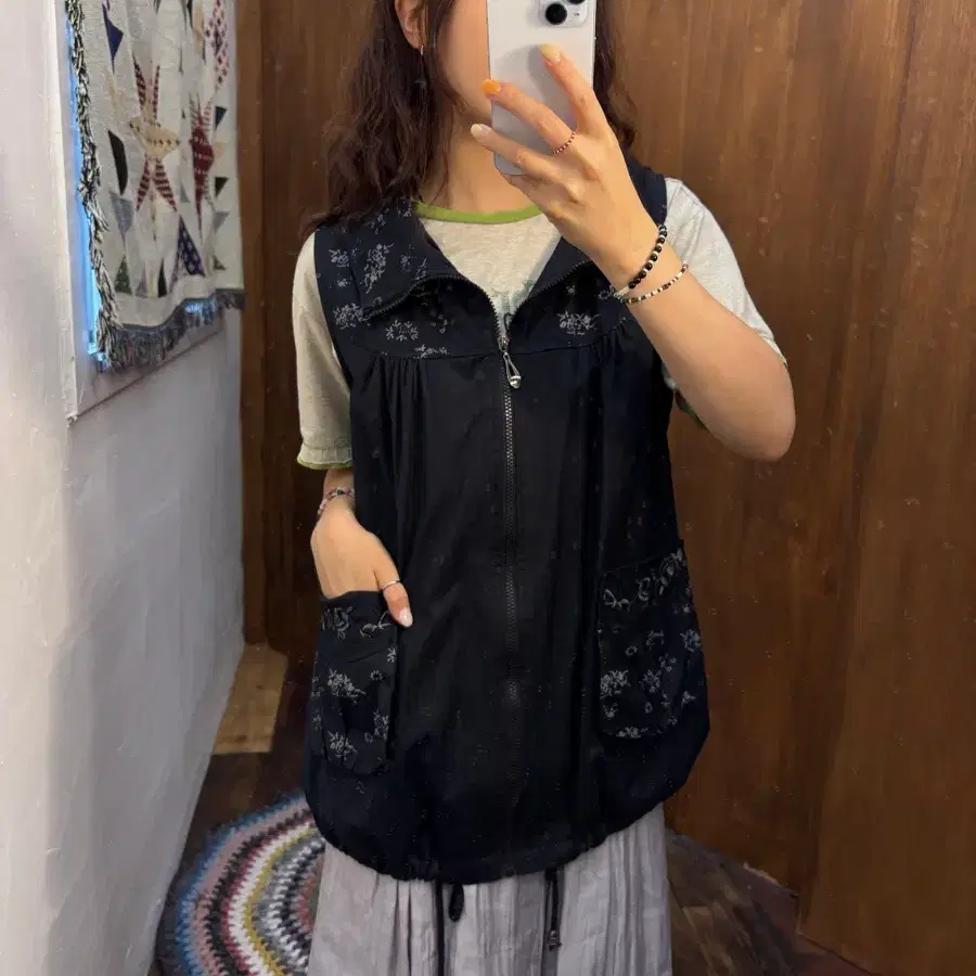 빈티지 하이넥 바람막이 롱 베스트 자켓 (h327)