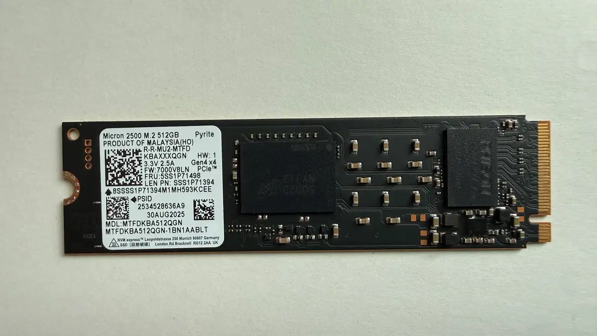 마이크론 NVMe Gen4 2280 512GB SSD 벌크 미사용 적출