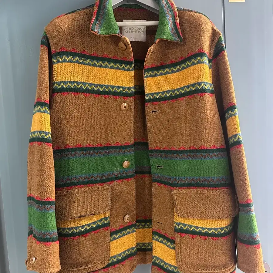 90s 빈티지 베네통 Made in Italy 퓨어 뉴 울 패턴 자켓