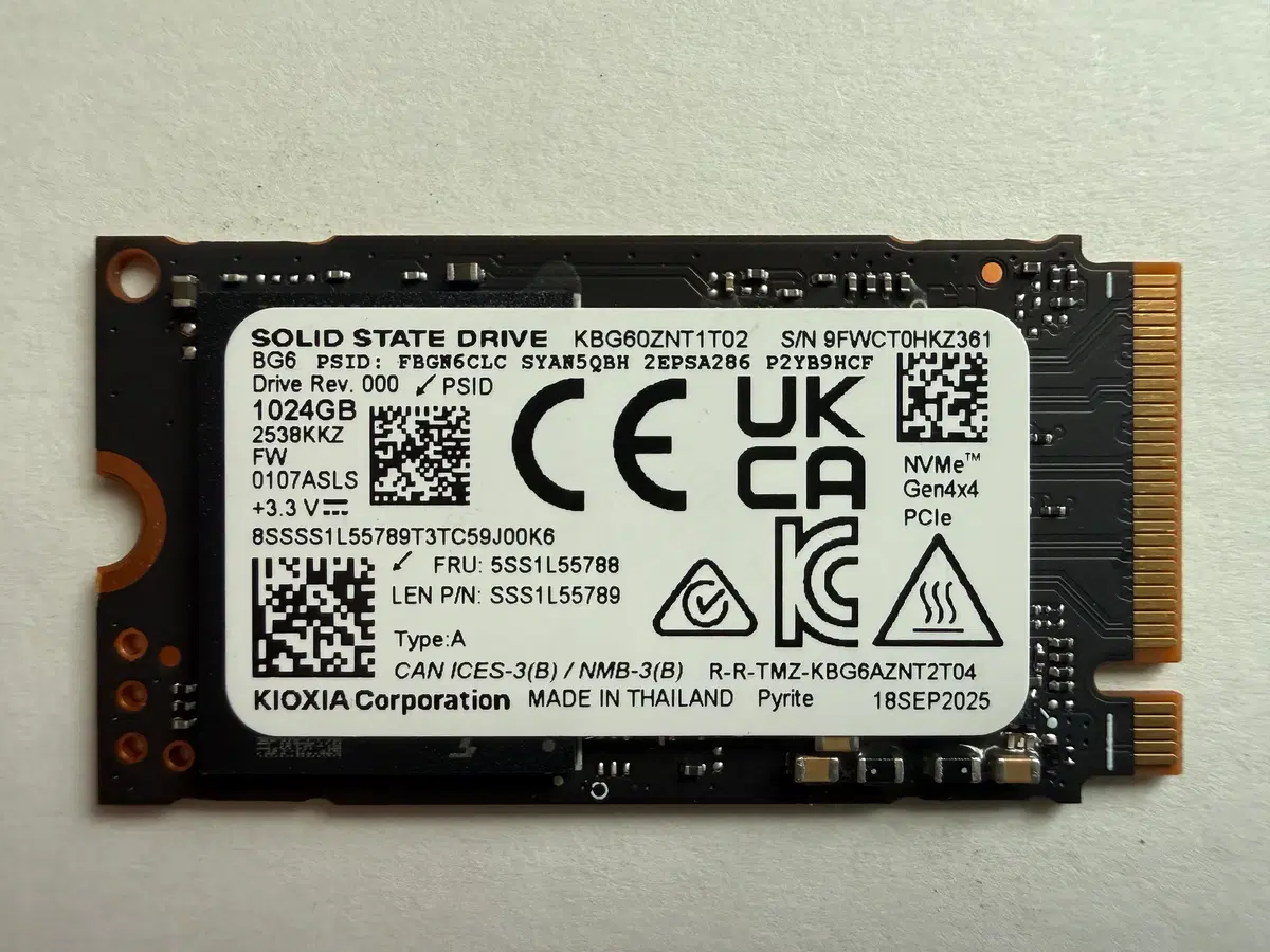 키오시아 NVMe Gen4 2242 1TB SSD 벌크 미사용 적출