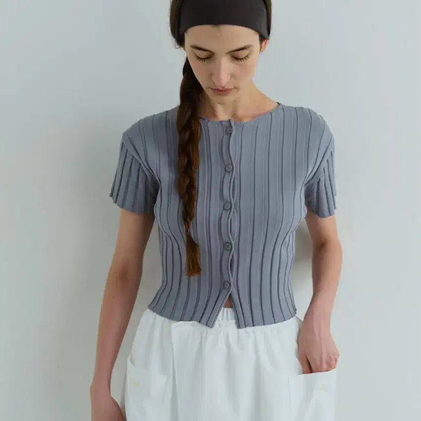 아우브아워 가디건 rib line half cardigan
