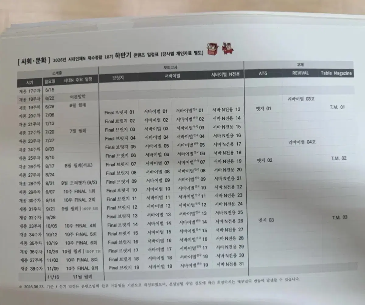 시대인재 사회문화 엔제 엣지,테이블 메거진 1,2