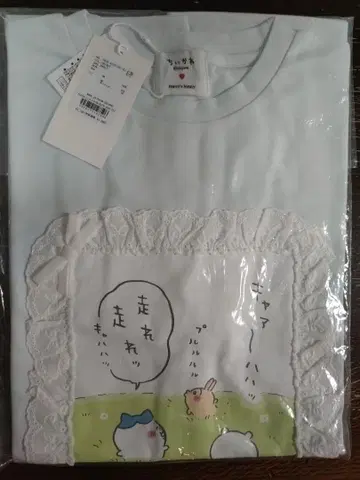 merry jenny 치이카와 (먼작귀) 콜라보 레이스 부착 프린트 T셔츠 블루
