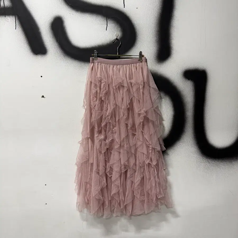 VTG 빈티지 핑크 페어리 페미닌 캉캉 쉬폰 프릴 샤 롱 스커트