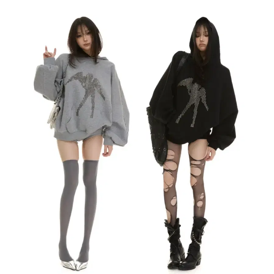 ITSDINN 티셔츠 후드티 엔젤 하트 투톤 오버사이즈 스웨트셔츠