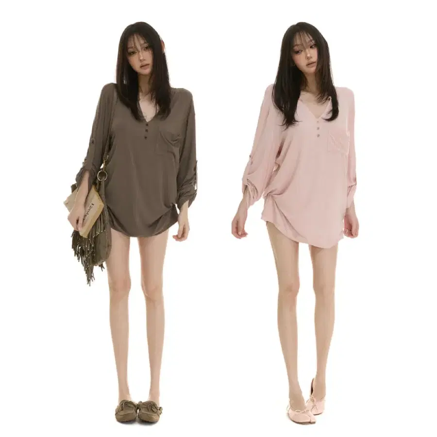 ITSDINN 티셔츠 루즈핏 긴팔티 V넥 투톤 긴팔 티셔츠