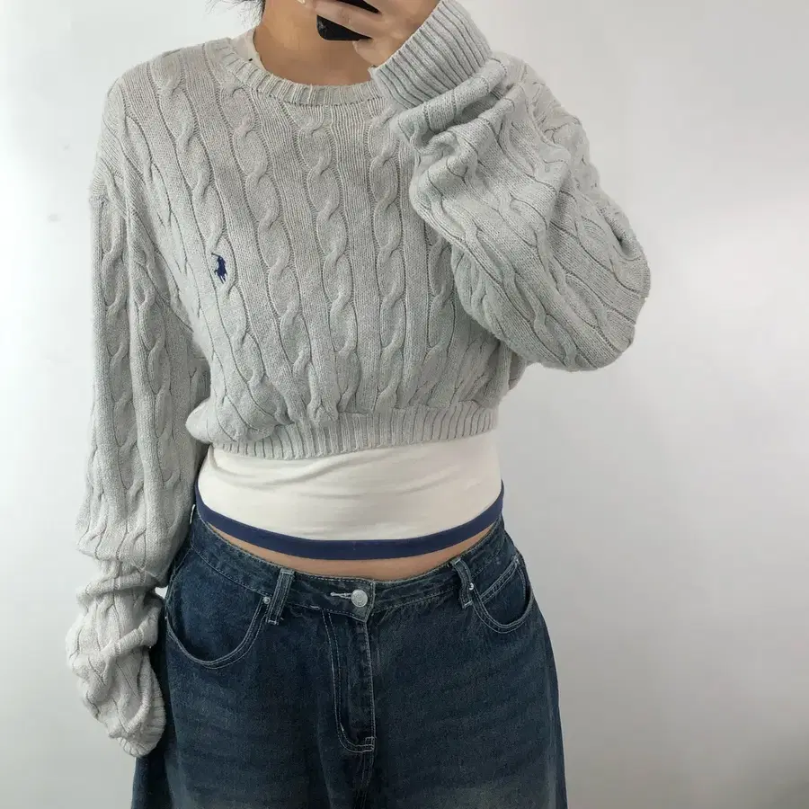 [XXL] 폴로 크롭 케이블 니트