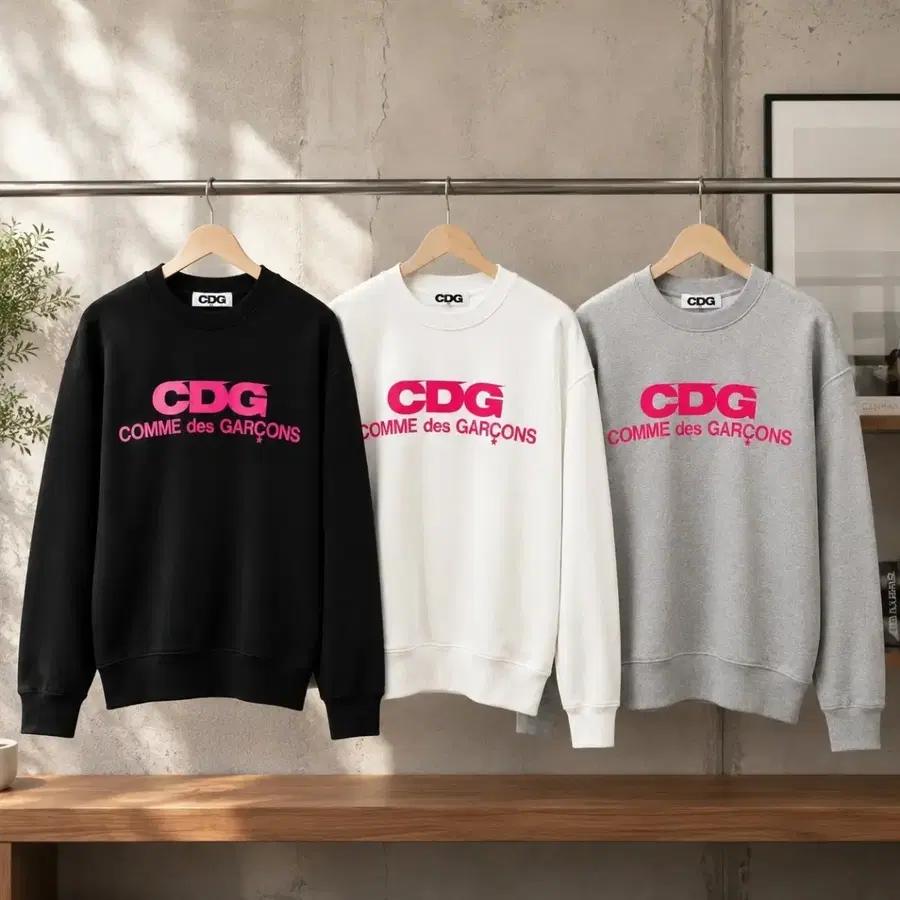 CDG 꼼데가르송 맨투맨 블랙/화이트/그레이