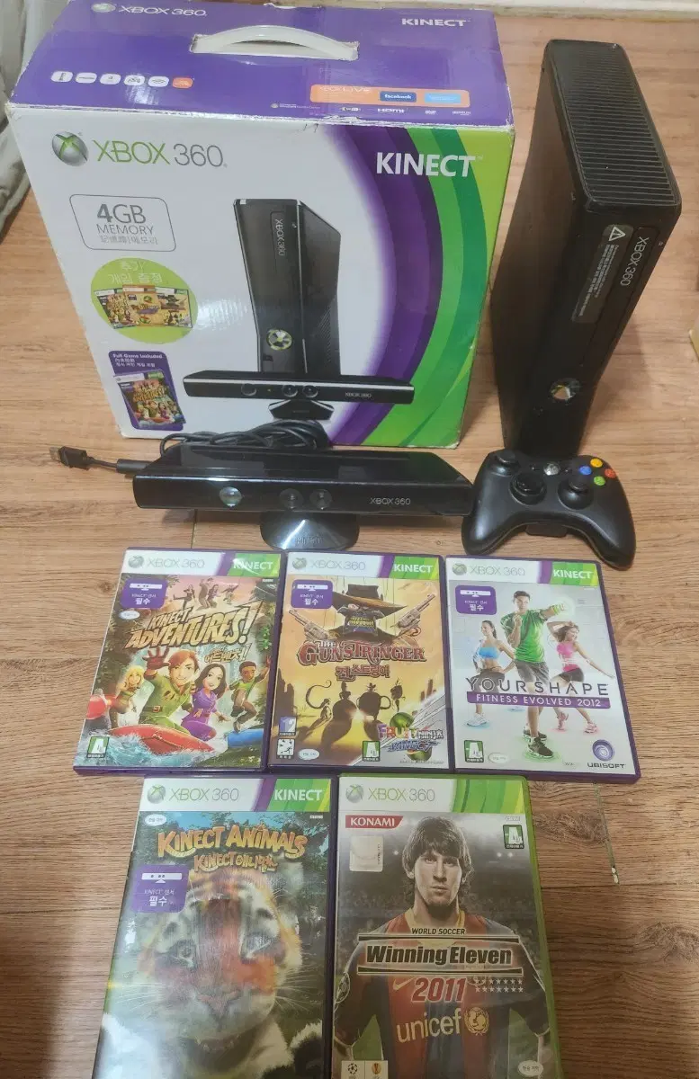 XBOX 360 신형슬림S 키넥트 콘솔 박스셋+ 게임 5개 포함