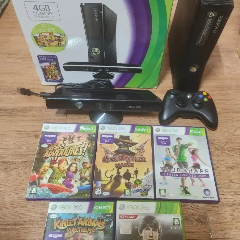 XBOX 360 신형슬림S 키넥트 콘솔 박스셋+ 게임 5개 포함