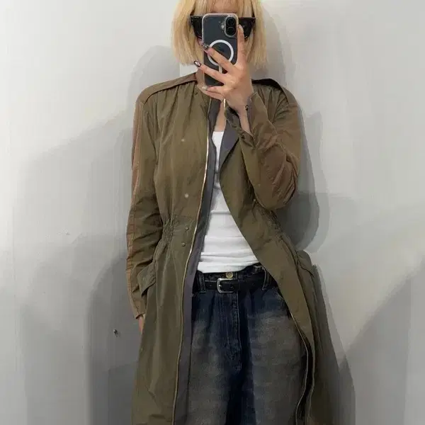 55 타임 포스트모던 배색 롱 야상 점퍼