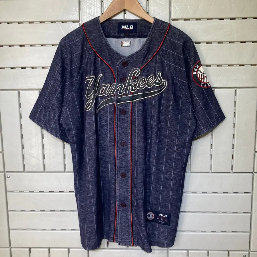 [100]MLB 빈티지 양키즈 패치 반팔 셔츠 자켓 0980