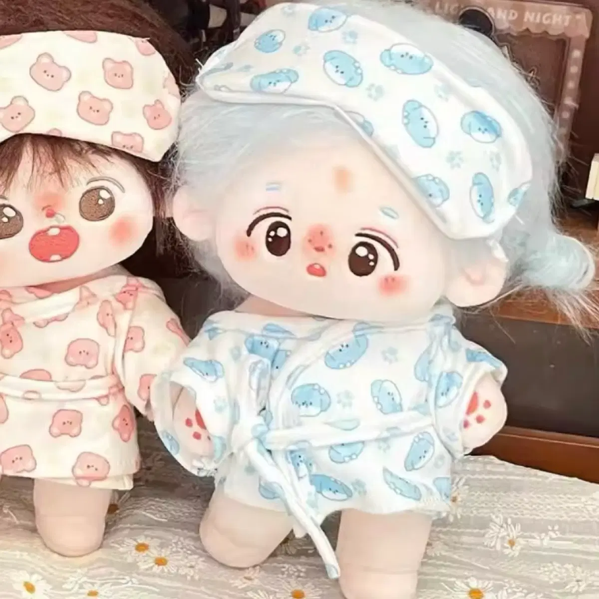 새상품 20cm인형옷 세트 인형 가운 하늘색 안대 인형 잠옷 세트
