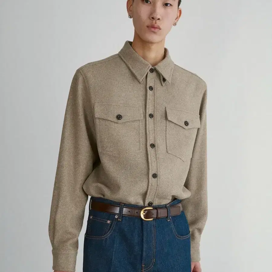 24FW 렉토 포켓 디테일 오피스 셔츠 라이트 카키 M