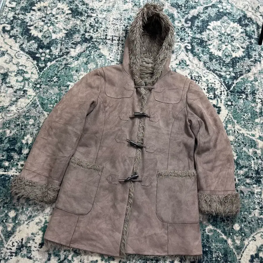 Vkei Fur Mood Jpn 무스탕 더플 후드 코트 자켓 (M)