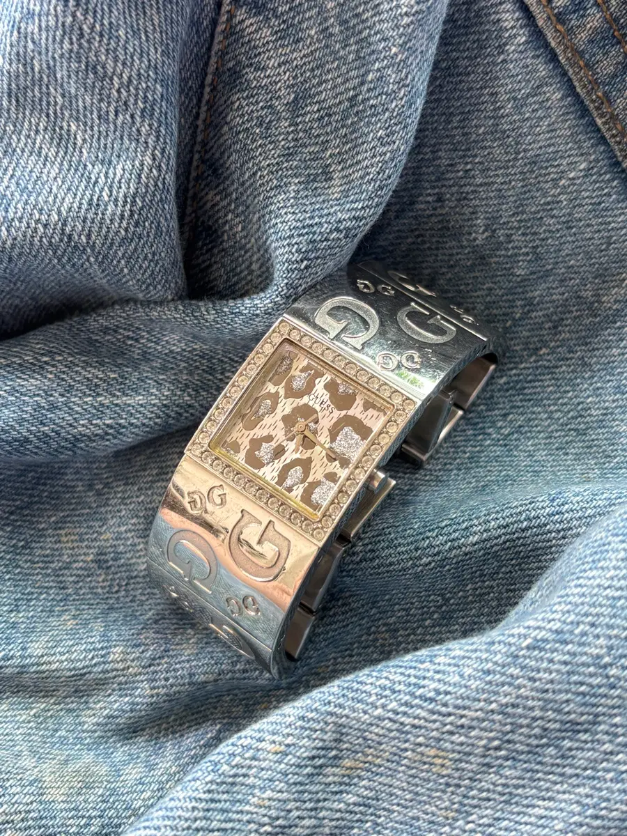 vintage guess leopard metal watch
