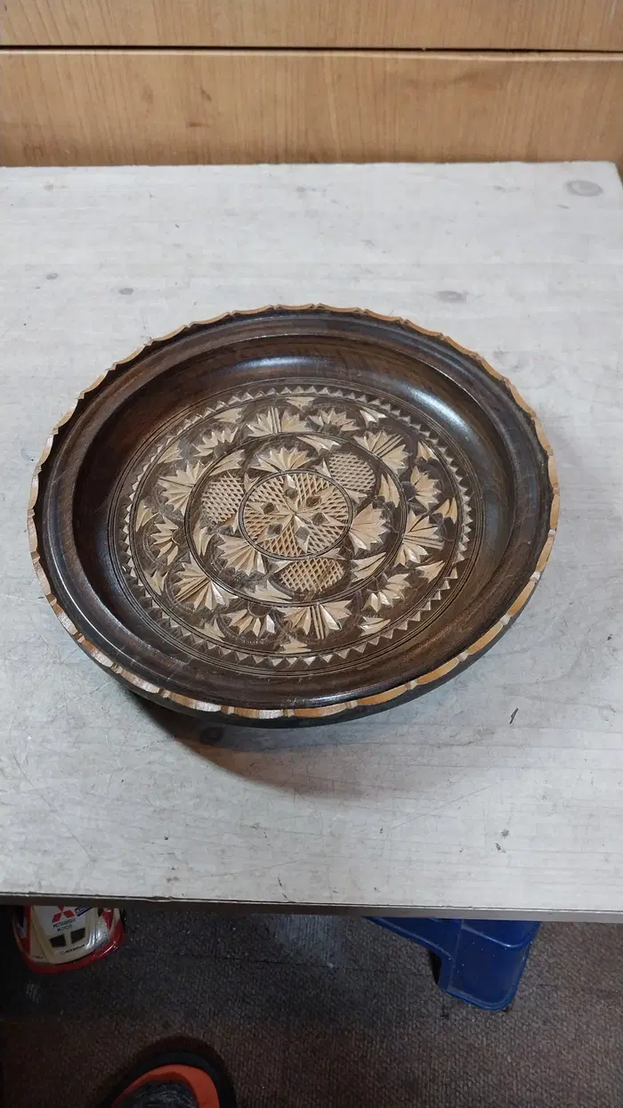 1970 일본 전통 목공예 부조 세공 트레이