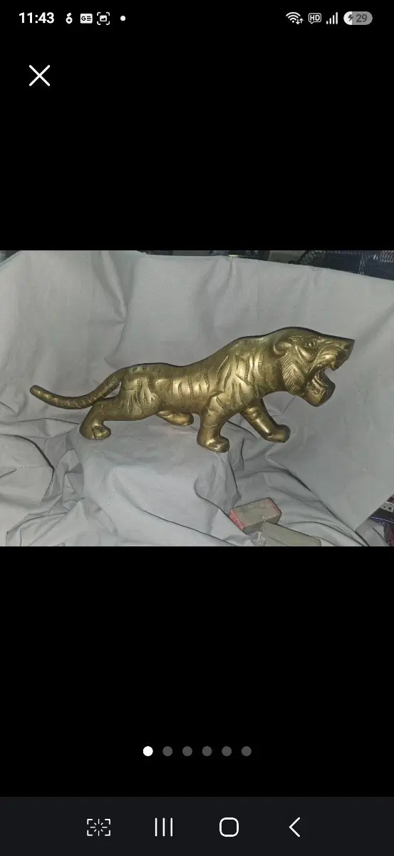 대형 황동빛 호랑이 조각상 42cm 1.7kg 풍수.인테리어 장식품