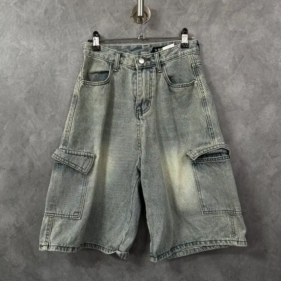 와이드 카고 데님 반바지 S