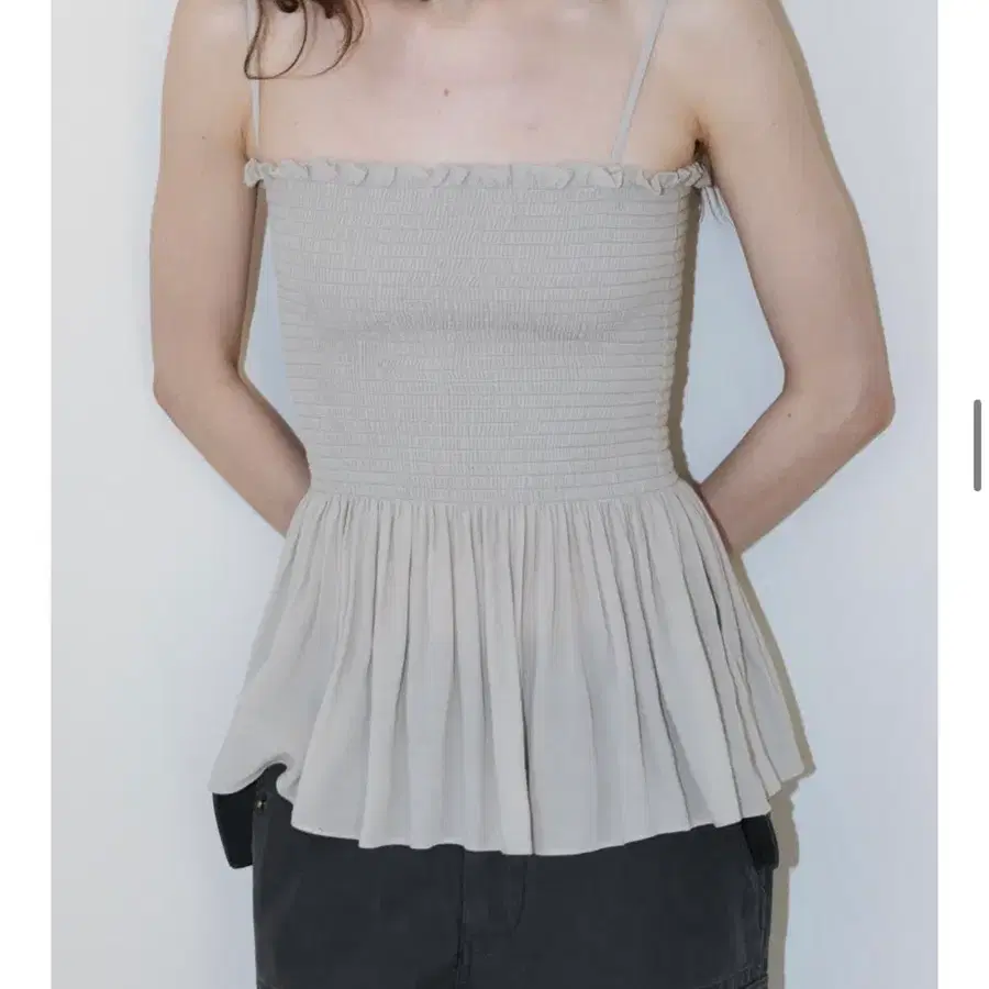 모노하 Draped Shirred Sleeveless 라이트그레이 새상품
