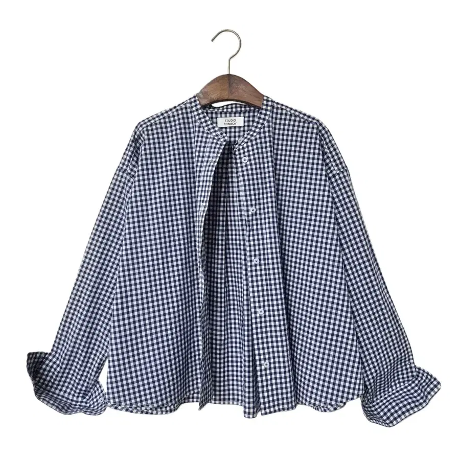 스튜디오톰보이 오버핏 깅엄체크 밴드카라 d807
