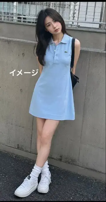 LACOSTE 슬리브리스 폴로 원피스 라이트 블루
