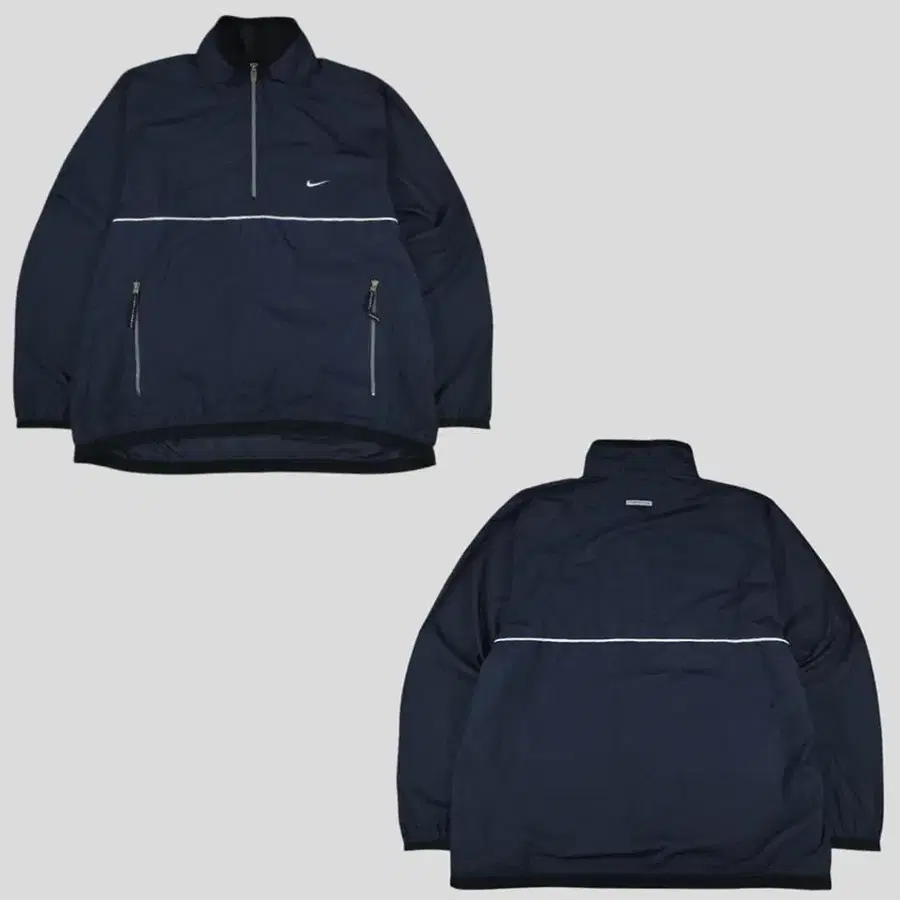 나이키 러닝 90s 딥네이비 화이트 스우시로고 라이닝 올드스쿨 하프집업 반집업 아노락 풀오버 M