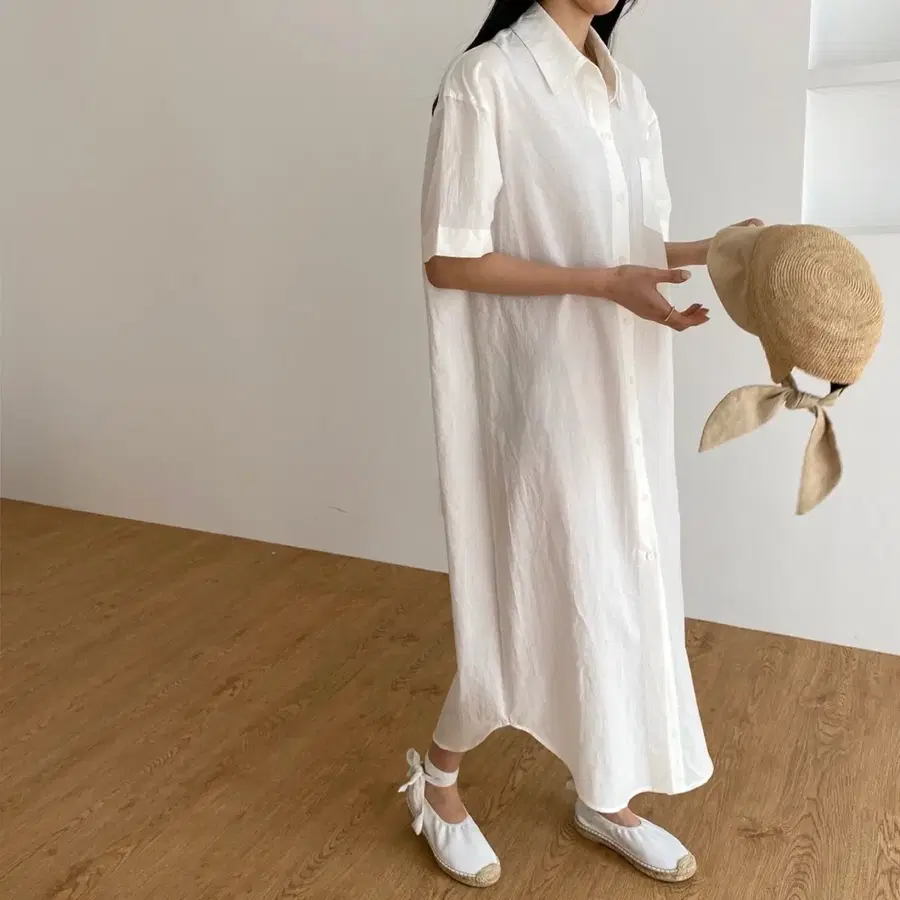 여름 반팔 롱 셔츠 원피스 (베이지) 루즈핏 빅사이즈 오버핏 임부복
