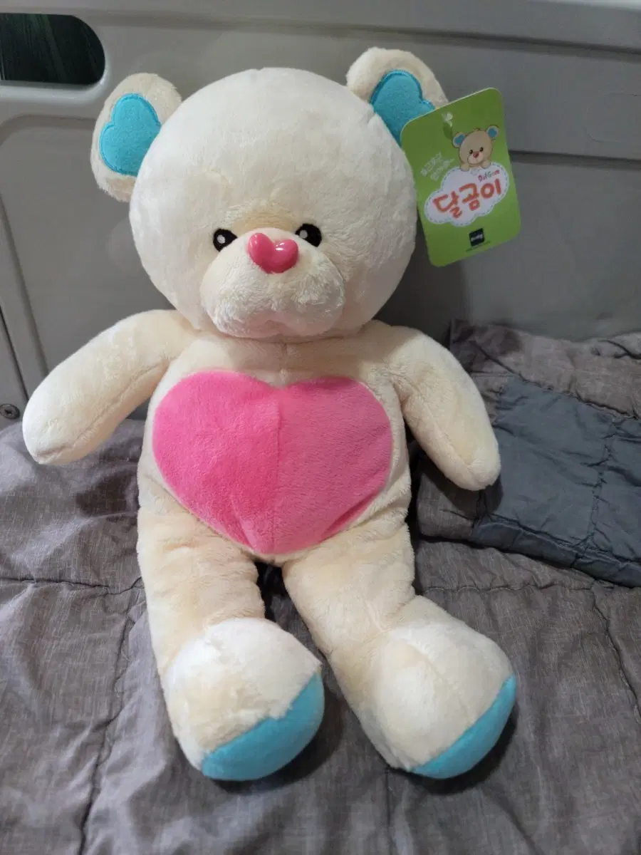 반짝 반짝 달곰이 곰인형 아이보리 핑크하트(중)